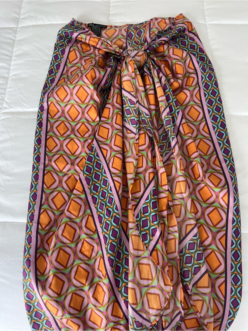 Zara Multicolor Geometric Tie-Waist Skirt